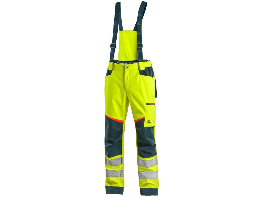 Nohavice CXS BEDFORD, výstražné, pánske, softshell, žlto-petrolejová