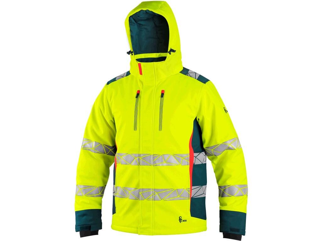 Bunda CXS BEDFORD WINTER, výstražná, zimná, pánska, softshell, žlto-petrolová
