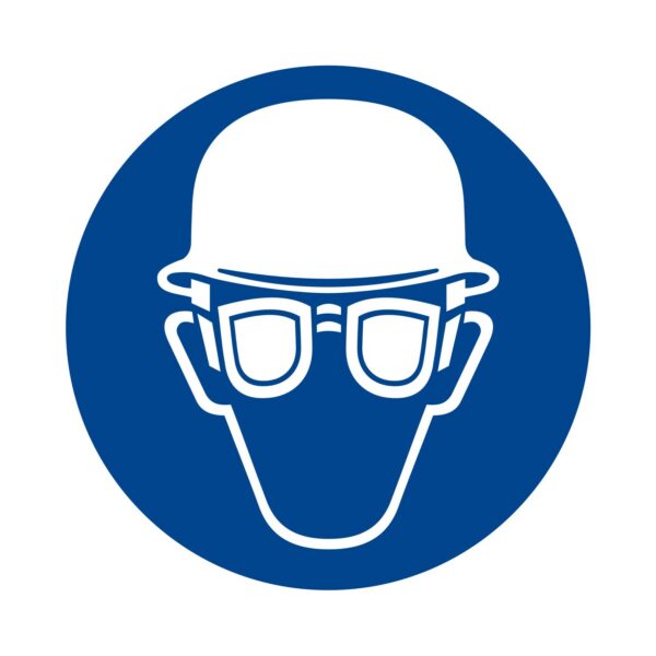 Symbol Použi okuliare a prilbu!
